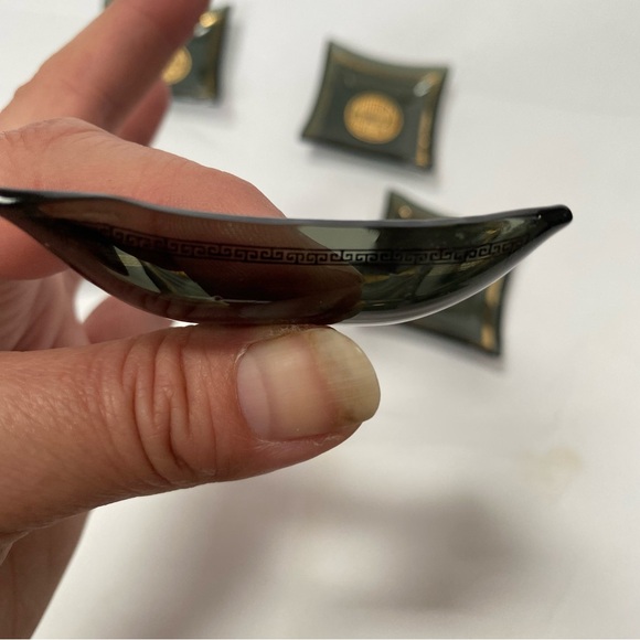 Vintage Ashtray Set Advertising Smoked Glass Gold Morgan Laundry Linen Service - Picture 7 of 9